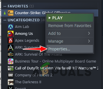 Navigating to CSGO Properties