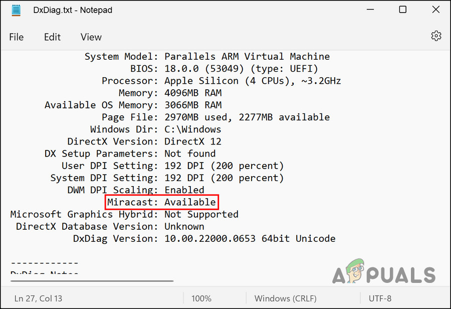Look for the status of Miracast