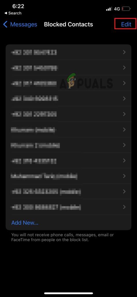 Tap on Edit to unblock