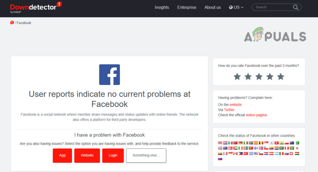 Click the link to check Facebook server status 