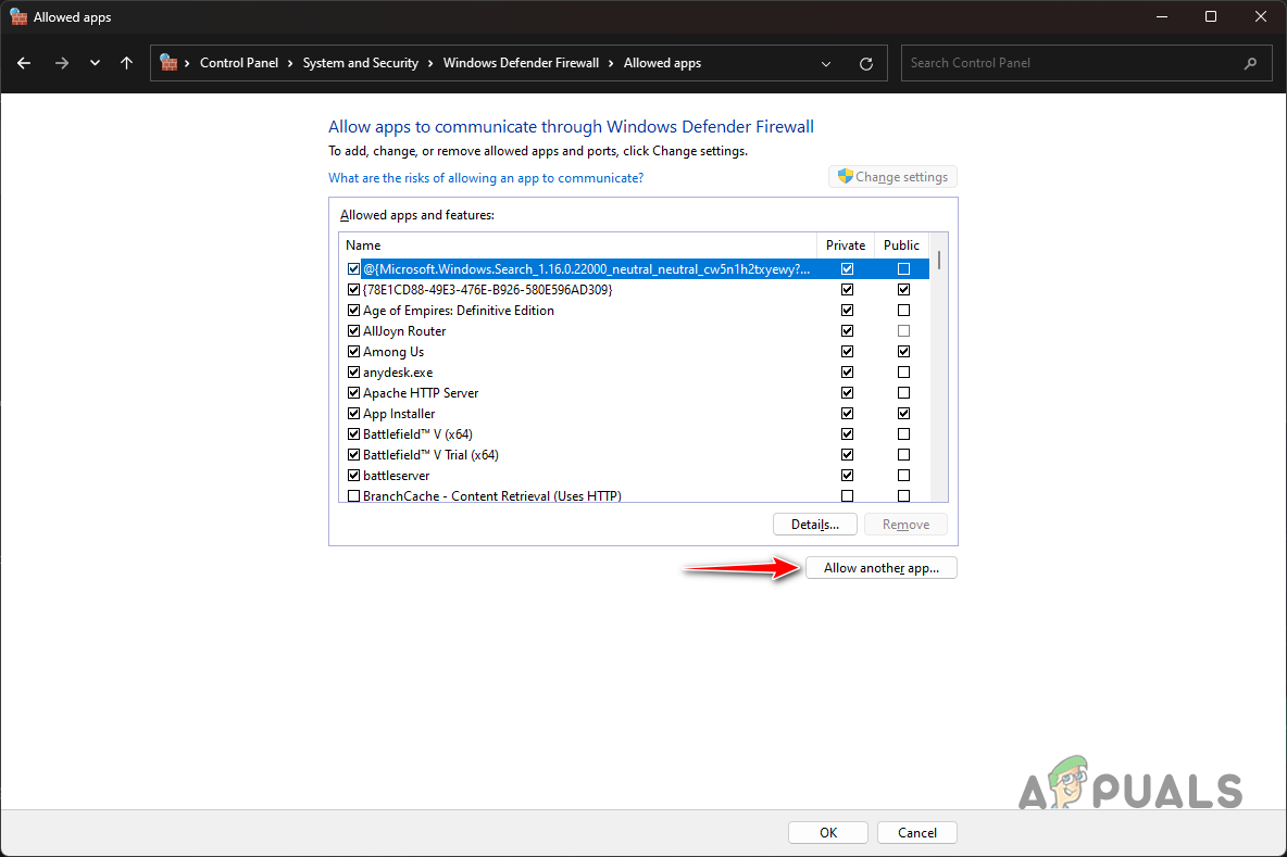 Allowing Another App Through Firewall