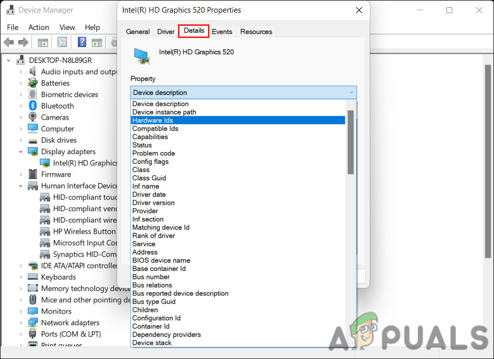 Look for the hardware ID