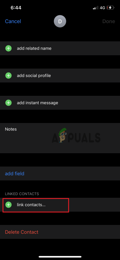 Tap on Link Contacts
