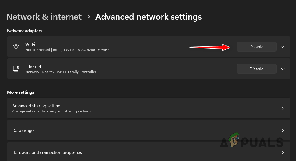 Disabling WiFi Adapter