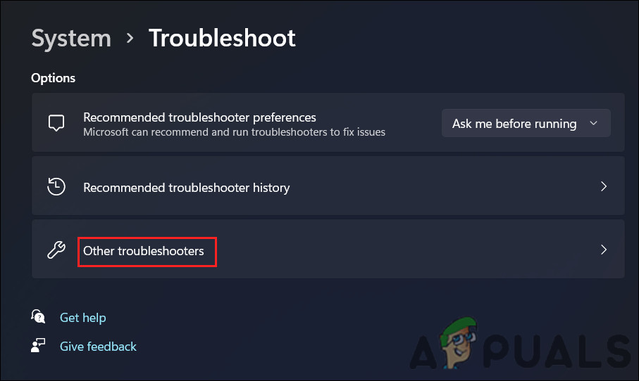 Access the Other troubleshooters 