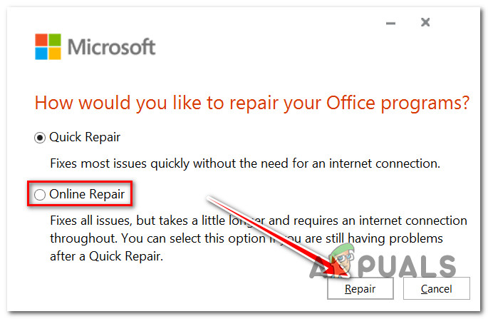 Perform an online repair