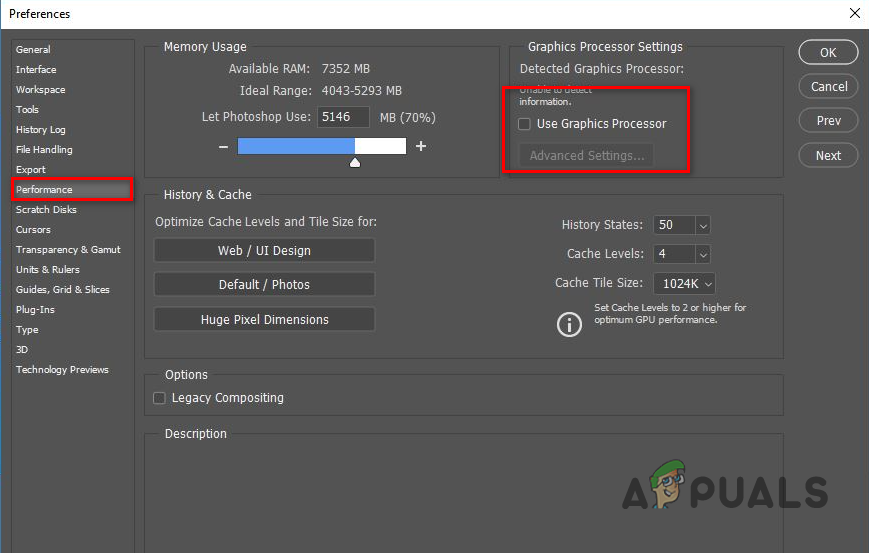 Disabling GPU on Photoshop