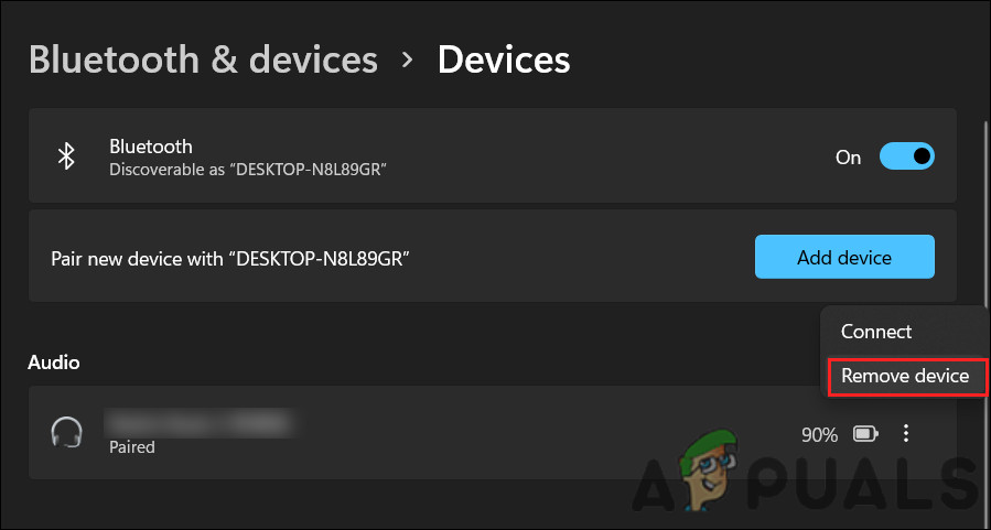 Click on the Remove device option