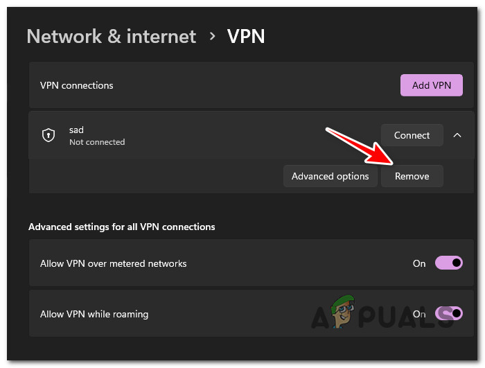 Remove the VPN connection
