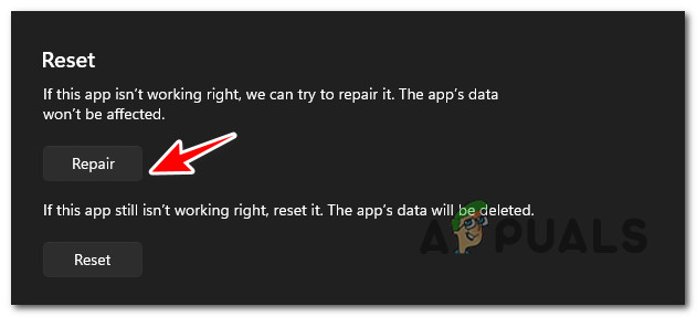 Repairing the Destiny 2 installation via Microsoft Store