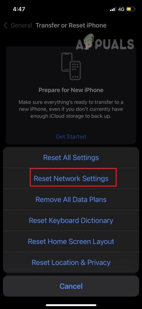 Tap on Reset Network Settings
