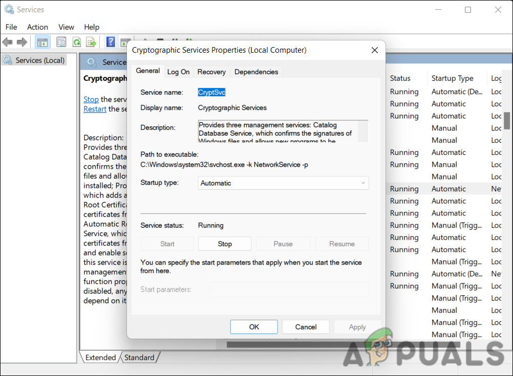 Restart the cryptographic service