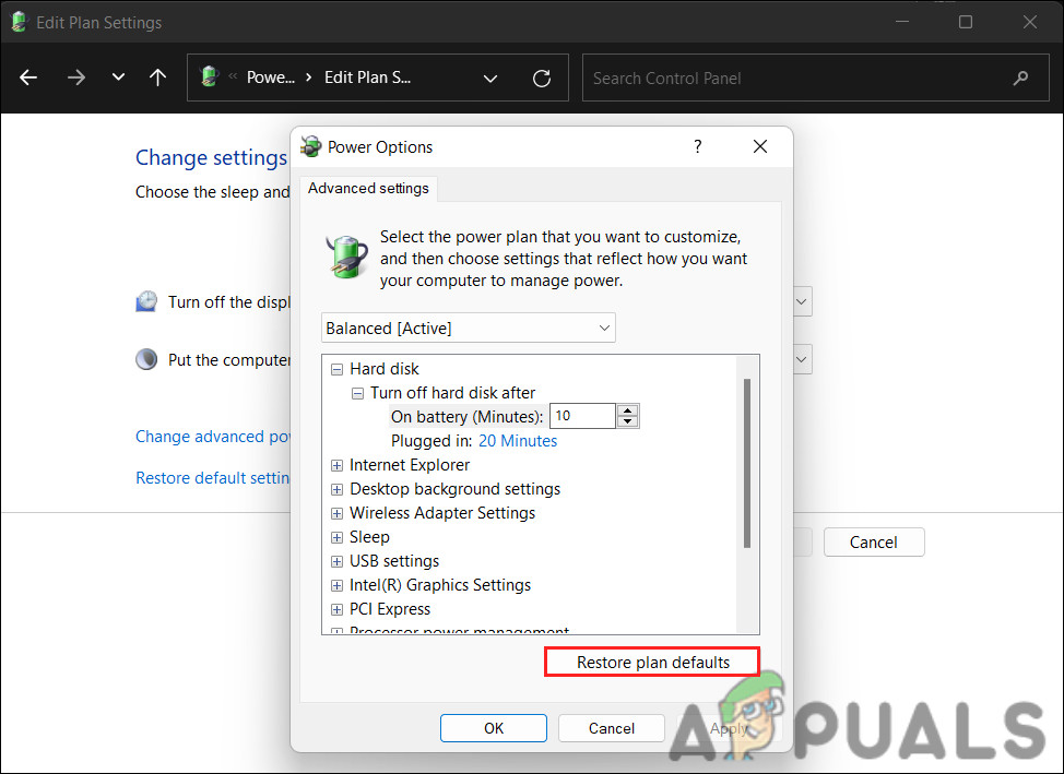 Hit the Restore plan defaults button