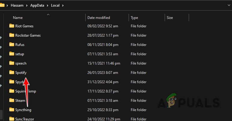 Navigating to Spotify Folder