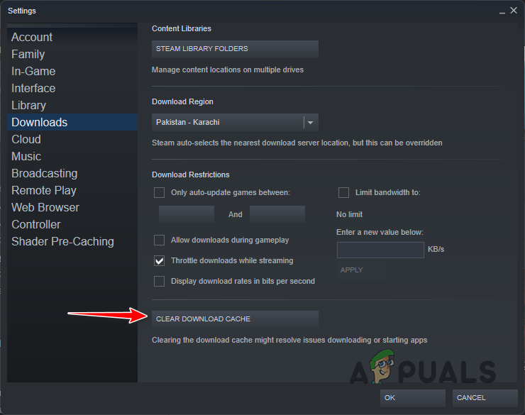 Clearing Steam Download Cache