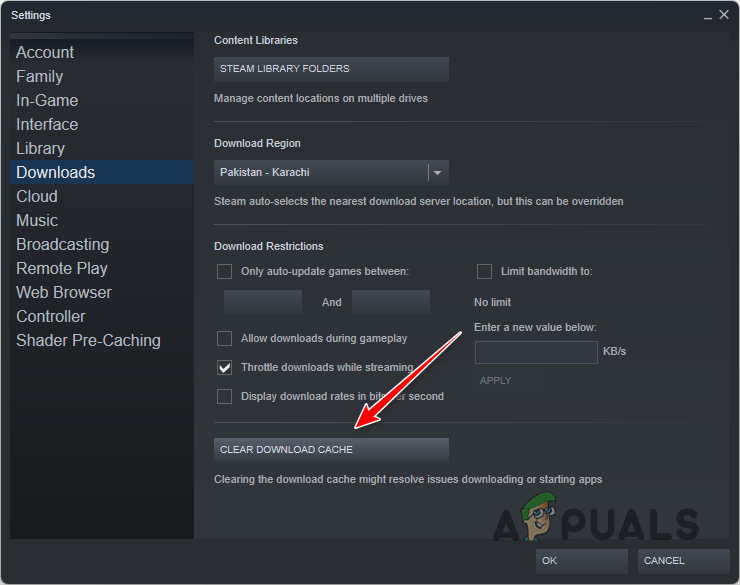 Clearing Steam Download Cache