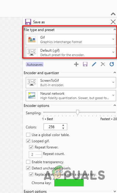 Choosing GIF as File Type