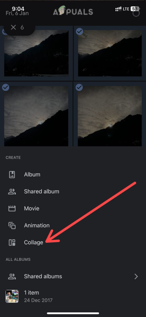 Tap the Collage option
