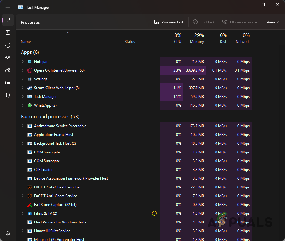 Task Manager Processes Tab