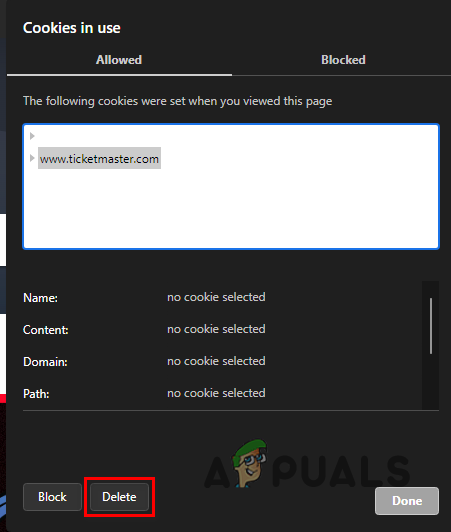 Deleting Ticketmaster Cookies