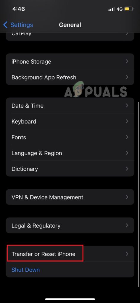 Tap on Transfer or Reset