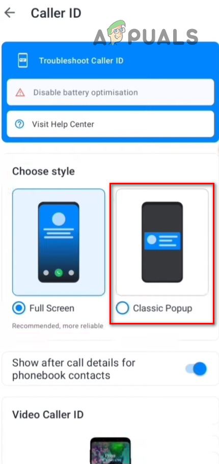 Выберите классический всплывающий вид