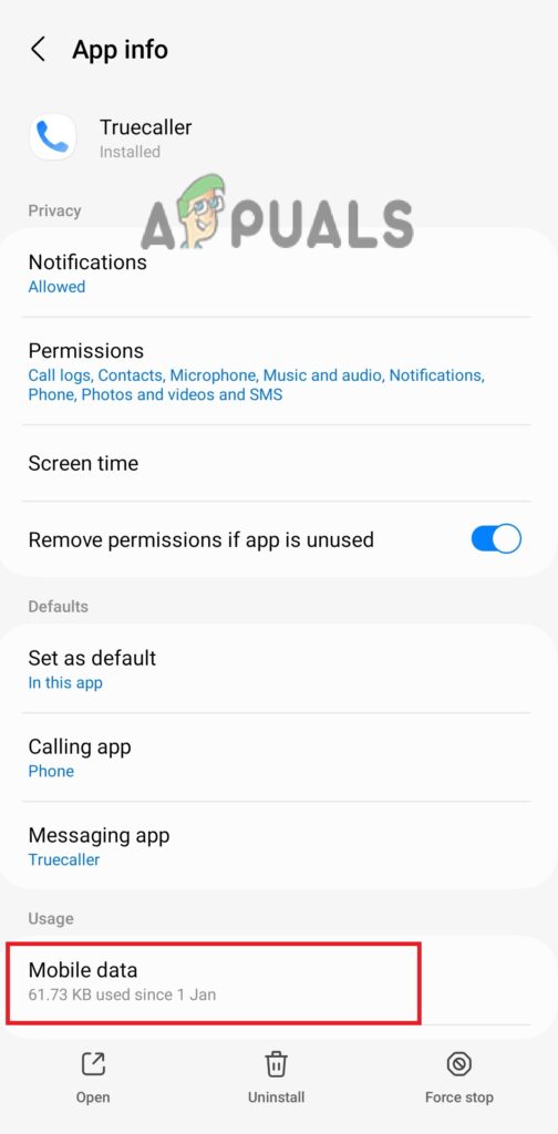 Open the Mobile data option