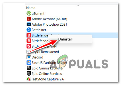 Uninstall the antivirus suite