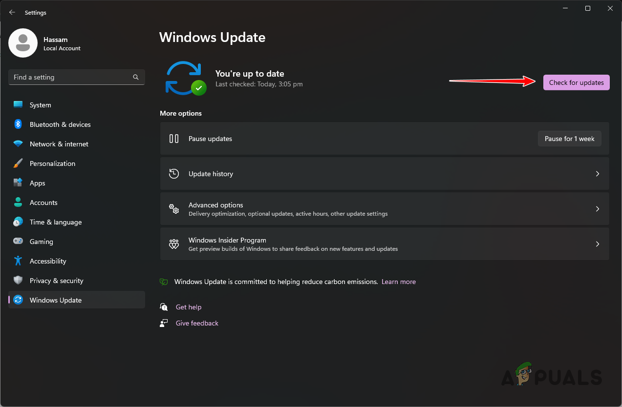 Checking for Windows Updates