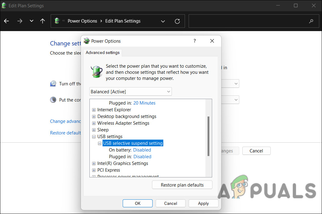 Disable usb selective suspend setting