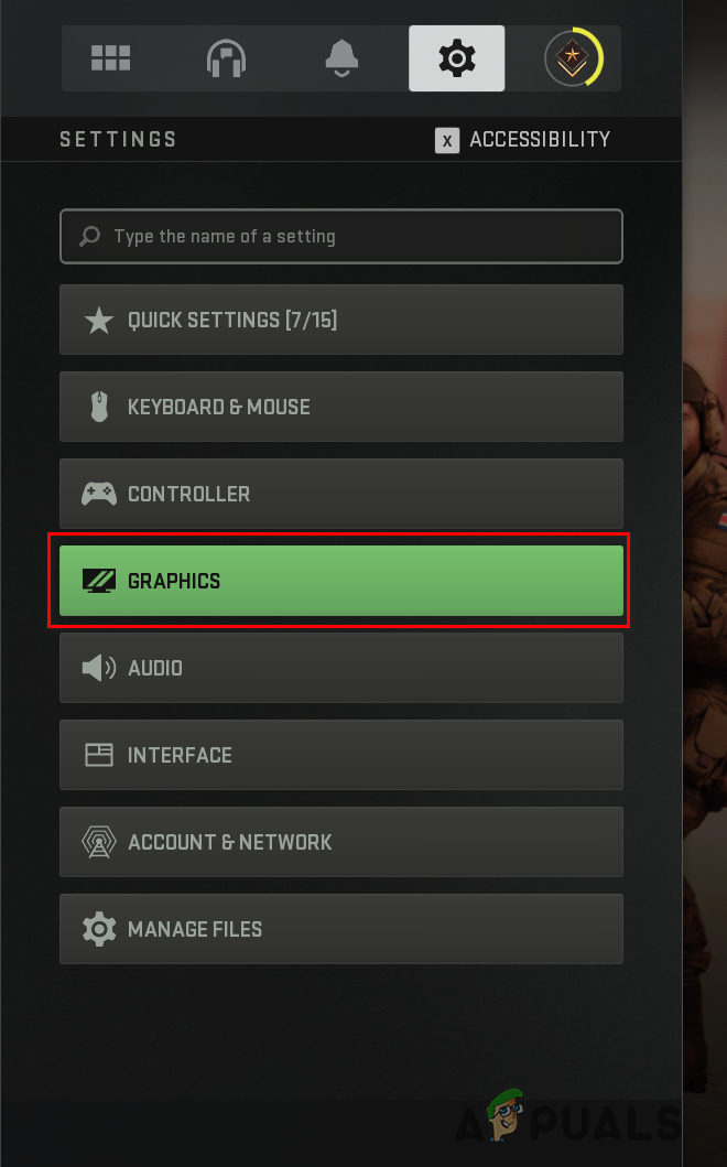 Navigating to Graphics Settings