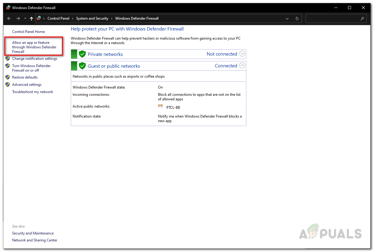 Navigating to Allow an App through Firewall Section