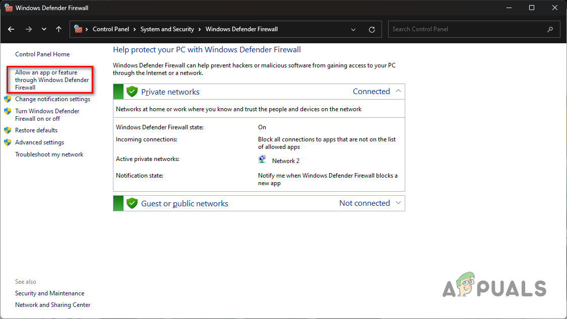 Navigating to Firewall Allowed Apps