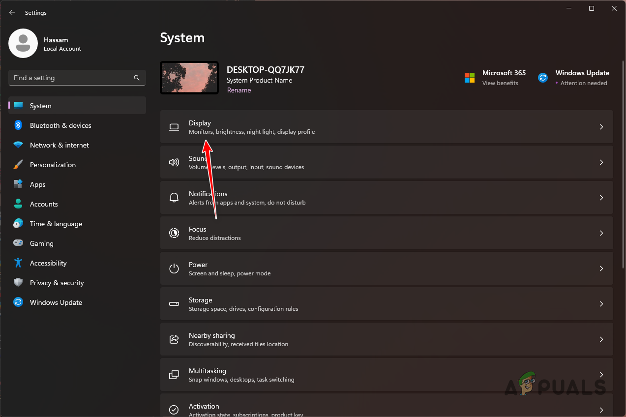 Navigating to Display Settings