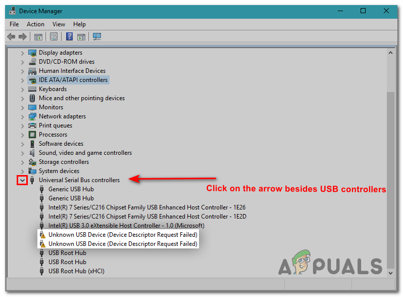 Looking for unknown devices in the device manager