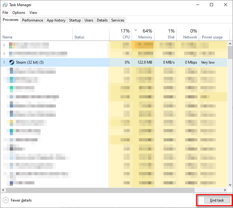 Closing Steam via Task Manager