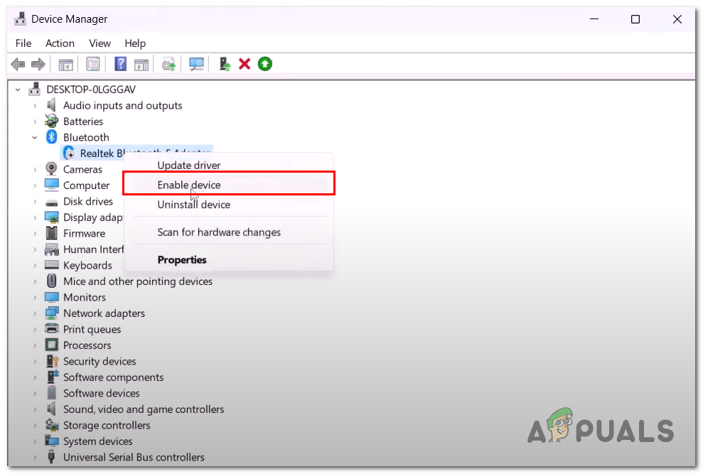 Enabling the Bluetooth adapter