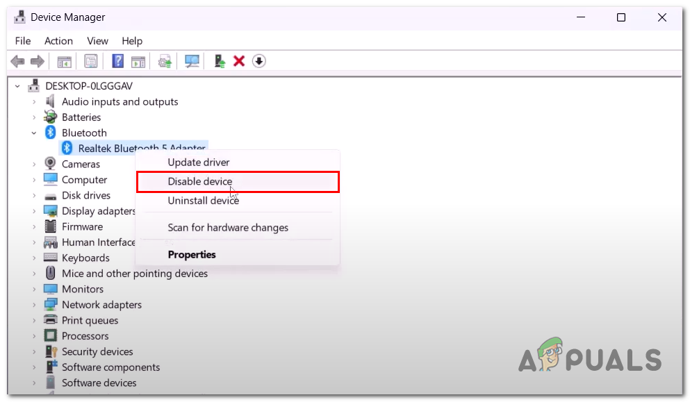 Disabling the Bluetooth adapter