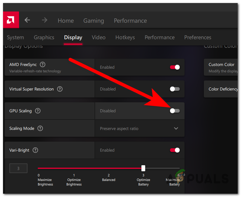 Turning on the GPU Scaling feature