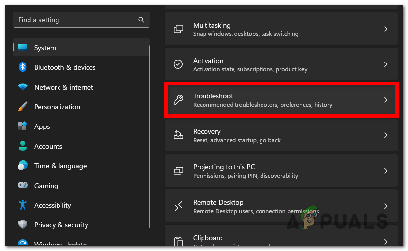 Accessing the Troubleshoot section