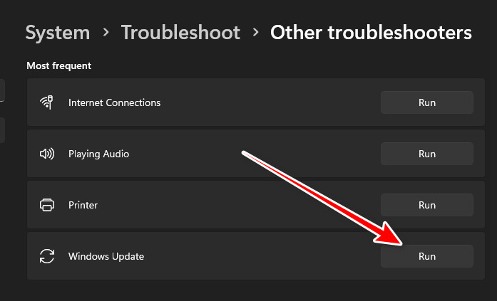 Running the Windows Update Troubleshooter