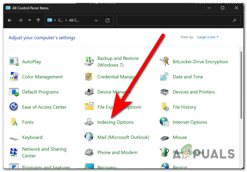 Opening the Indexing Options