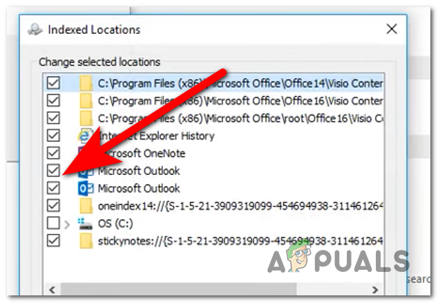 Removing Microsoft Outlook from the index service