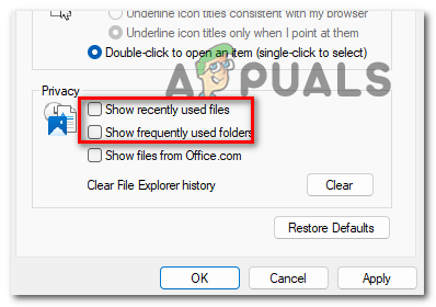 Disabling the Quick Access shortcut
