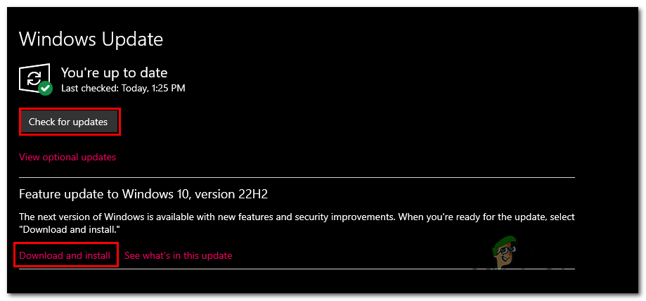 Updating windows via settings