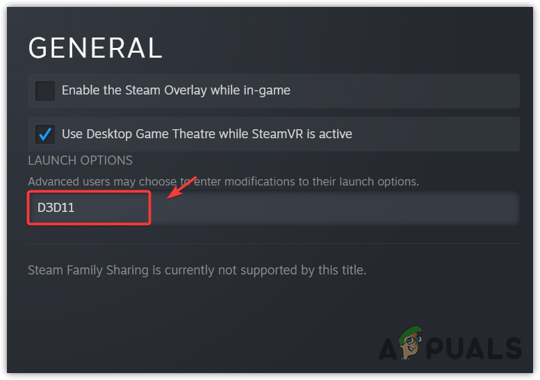 Adding a D3D11 command to the launch options to run the game with Direct3D version 11