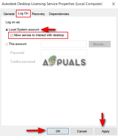 Allowing the service to interact with the desktop