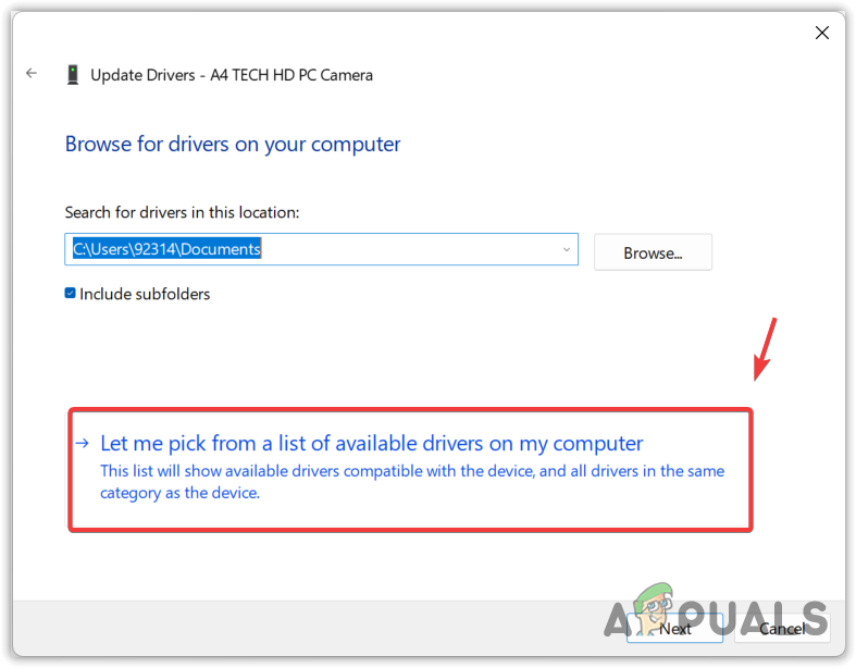 Browsing the Camera driver from the PC
