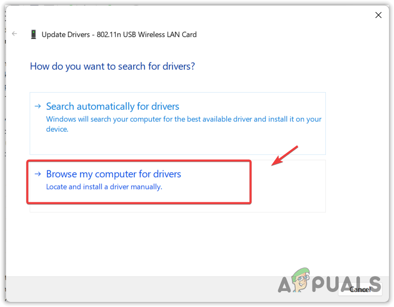 Browsing the computer for drivers