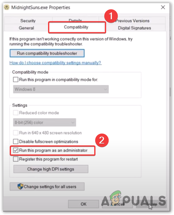 Changing Compatibility Settings to always run Marvel's Midnight Suns with administrator privileges